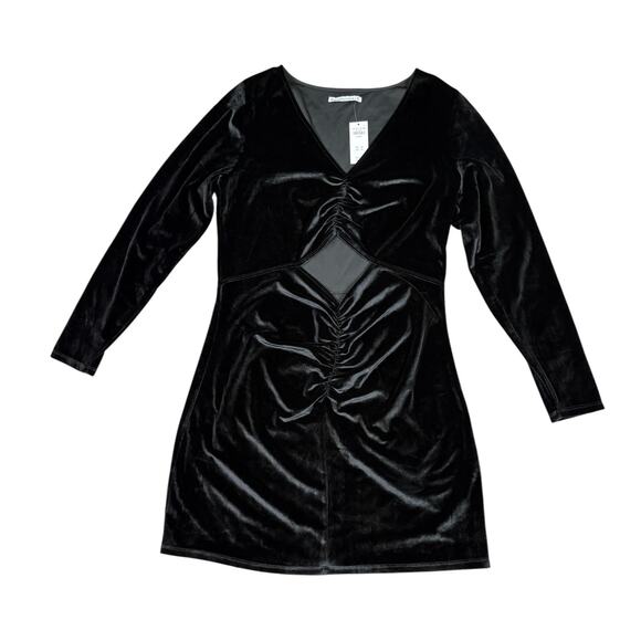 NWT Abercrombie & Fitch Velvet Bodycon Cutout Long Sleeve Dress Women's XL Black - Picture 2 of 6